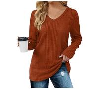 QJDFLL Pull en Tricot de Unie pour Femme à Manches Longues et col V(Brick Rouge,XXL)