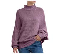 QJDFLL Pull en Tricot épais pour Femme, Manches Chauve-Souris, col roulé, Style européen et américain | Vêtements d Hiver Confortables(Violet,XXL)