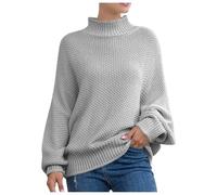 QJDFLL Pull en Tricot épais pour Femme, Manches Chauve-Souris, col roulé, Style européen et américain | Vêtements d Hiver Confortables(Grey,M)