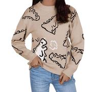 QJDFLL Pull en Tricot imprimé Dinosaure pour Femmes, surdimensionné, esthétique Preppy E Girl Streetwear(Kaki,S)
