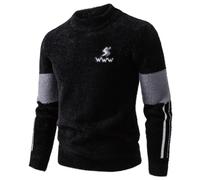 QJDFLL Pull en tricot jacquard, manteau décontracté à manches longues et col rond, doux chaud, haut d hiver confortable, coupe ample(Le noir,L)