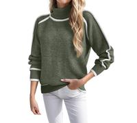 QJDFLL Pull en Tricot pour Femme Automne et Hiver, à Manches Longues, col Haut, Chemisier, Unie, décontracté Ample(Vert,M)