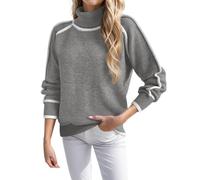 QJDFLL Pull en Tricot pour Femme Automne et Hiver, à Manches Longues, col Haut, Chemisier, Unie, décontracté Ample(Argent,L)