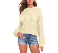 QJDFLL Pull en Tricot pour Femme, décontracté à Manches Longues et col du Cou, Hauts tricotés(Beige,S)