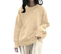 QJDFLL Pull en Tricot surdimensionné pour Petites Tailles - Doux et Ample l Automne/Hiver(Beige,S)