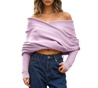 QJDFLL Pull Femme col Polyvalent Design Multicolore avec Style épaules dénudées adapté à Un Usage Quotidien Parfait pour Toutes(Violet,Taille Unique)