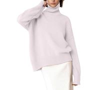 QJDFLL Pull léger en Tricot côtelé pour Femmes, Long, col Haut, Unie, Pull-Over(Light Rose,XL)