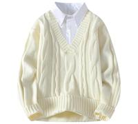 QJDFLL Pull-Over à col Chemise, Cardigan tricoté Manches Longues, Veste décontractée, vêtement d extérieur pour Le Quotidien, Automne-Hiver(Beige,M)