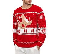 QJDFLL Pull-Over pour Les fêtes, Tricot à Motif Dessin animé, idéal Tenues familiales Assorties. Cardigan Jacquard Festif l Automne et Hiver.(Rouge,XXL)