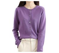 QJDFLL Pull tricoté à col Rond pour Femme, Veste Cardigan Manches Longues, Unie, Printemps et Automne(Violet,L)