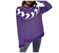 QJDFLL Pull tricoté à Manches Longues pour Hommes et Femmes, Ample, rétro, Halloween(Violet,XXL)