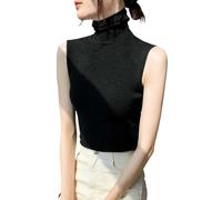 QJDFLL Pulls à col roulé sans Manches pour Femmes Gilet Pull côtelé(Le Noir,S)