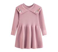 QJDFLL Robe Pull en Tricot pour Fille avec Motif Floral brodé, col à, Manches Longues, de soirée Tout-Petits(Rose,5-6 Ans)