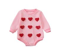 QJDFLL Saint Valentin Adorable Body à Manches Longues pour bébé Fille, orné de Broderies en Forme cœur, idéal la Saint-Valentin. Une grenouillère bébé, Parfaite Les(Rose,6-12 Months)