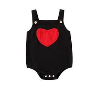 QJDFLL Saint Valentin Barboteuse en Velours côtelé pour bébés garçons et Filles de 0 à 18 Mois, Combinaison sans Manches avec imprimé cœur Poche, la Saint-Valentin(Le Noir,12-18 Months)