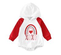 QJDFLL Saint Valentin Bébé garçons filles à manches longues saint valentin lettre imprime pull capuche barboteuse nouveau-né sweat body cadeau pour ma(A,18-24 Months)