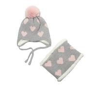QJDFLL Saint Valentin Bonnet tricoté pour enfants bavoir deux pièces ensemble plus chaud chapeau écharpe fille amour filles cadeau(Grey,2-8 ans)