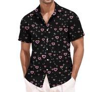 QJDFLL Saint Valentin Chemise à Manches Courtes et col Ample pour Homme, imprimée en 3D la Saint-Valentin, vêtements de Vacances Cadeau(Le Noir,XL)