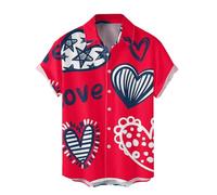 QJDFLL Saint Valentin Chemise à Manches Courtes pour Hommes, Impression numérique 3D, Bouton Ample, Saint-Valentin Cadeau Anniversaire Femme(Grey,S)