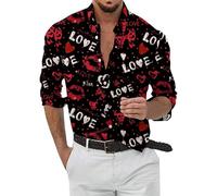 QJDFLL Saint Valentin Chemise à Manches Longues pour Hommes, Mode décontractée, Impression numérique 3D, Amour, Saint-Valentin, en Forme de cœur Cadeau Meilleure(Grey,S)