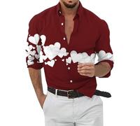 QJDFLL Saint Valentin Chemise à Manches Longues pour Hommes, Mode décontractée, Impression numérique 3D, Amour, Saint-Valentin, en Forme de cœur Saint Valentin(Vin,M)