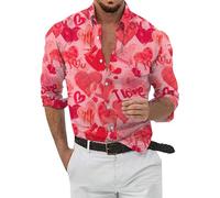 QJDFLL Saint Valentin Chemise à Manches Longues pour Hommes, Mode décontractée, Impression numérique 3D, Amour, Saint-Valentin, en Forme de cœur Cadeau Meilleure(Bleu,M)