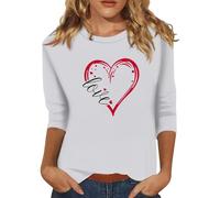 QJDFLL Saint Valentin Chemise de Costume Saint-Valentin à Manches 3/4 pour Femmes, Hauts Basiques élégants et la Mode Cadeaux Saint(Light Gris,M)