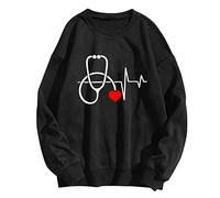 QJDFLL Saint Valentin Chemise de Mode pour Femmes Valentine s Print O Neck Long Sleeve SweatshirtsTops Pull Warm Casual Winter Sweat Cadeau(Le Noir,L)