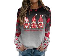 QJDFLL Saint Valentin Chemisier pour Femmes imprimé O Cou Sweat col Rond Coupe Pull Hauts décontracté à Manches Longues Chemises d entraînement Amples Cadeau Copain(Grey,XL)