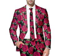 QJDFLL Saint Valentin Costume de Veste Saint-Valentin pour Hommes, imprimé Complet, Style décontracté, Amour Rose Festival, Rencontres Cadeau personnalisé(Rose Vif,L)