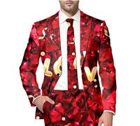 QJDFLL Saint Valentin Costume de Veste Saint-Valentin pour Hommes, imprimé Complet, Style décontracté, Amour Rose Festival, Rencontres Cadeau(Rouge,XL)