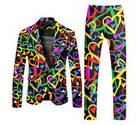 QJDFLL Saint Valentin Costume Deux pièces pour Hommes, Manteau et Pantalon à Manches Longues la Saint-Valentin, Bouton imprimé -Poches, Les événements de fête Vacances(Jaune,3XL)