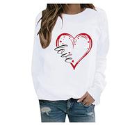 QJDFLL Saint Valentin Cou Pull décontracté Rond Manchette de Coeur Longue Impression pour Femmes Sweat Hoodie Loose Chemisier Amour(Blanc,XL)