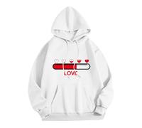 QJDFLL Saint Valentin Couple décontracté Sport Poche Pull Lettre imprimée Saint Valentin Sweat à Capuche idee Cadeau pour(Blanc,XL)