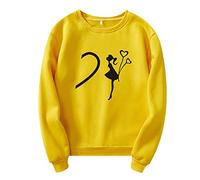QJDFLL Saint Valentin Couple Long Pull Plus Manche Ronde Impression Cou Haut Velours (Unisexe) Sweat-Shirt Chemisier pour Femmes Cadeau(Jaune,S)