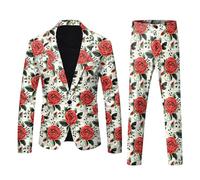 QJDFLL Saint Valentin Ensemble de Costume imprimé numérique 3D pour la Saint-Valentin Hommes, d Affaires léger, Veste, Cadeau Mariage(Vert,XL)