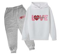 QJDFLL Saint Valentin Ensemble de Pull à Capuche pour Enfants Automne et Hiver Sweat imprimé Populaire sur sous-vêtements décontracté Mignon Manches Longues Cadeau(Le Noir,5-6 Years)