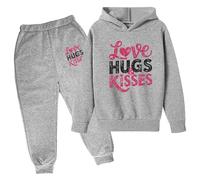 QJDFLL Saint Valentin Ensemble de pull à capuche pour enfants automne et hiver sweat imprimé populaire sur sous-vêtements décontracté mignon manches longues couple(Light Rose,3-4 Years)