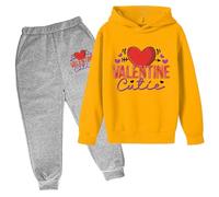 QJDFLL Saint Valentin Ensemble de Pull à Capuche pour Enfants Automne et Hiver Sweat imprimé Populaire sur sous-vêtements décontracté Mignon Manches Longues Saint(Violet,11-12 Years)