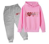 QJDFLL Saint Valentin Ensemble de pull à capuche pour enfants automne et hiver sweat imprimé populaire sur sous-vêtements décontracté mignon manches longues cadeau(Marine,9-10 Years)