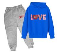 QJDFLL Saint Valentin Ensemble de pull à capuche pour enfants automne et hiver sweat imprimé populaire sur sous-vêtements décontracté mignon manches longues cadeau(Grey,3-4 Years)