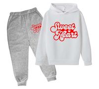 QJDFLL Saint Valentin Ensemble de pull à capuche pour enfants automne et hiver sweat imprimé populaire sur sous-vêtements décontracté mignon manches longues cadeau(Gris foncé,7-8 Years)