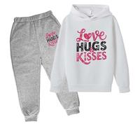 QJDFLL Saint Valentin Ensemble de pull à capuche pour enfants automne et hiver sweat imprimé populaire sur sous-vêtements décontracté mignon manches longues couple(Marine,11-12 Years)