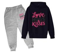 QJDFLL Saint Valentin Ensemble de pull à capuche pour enfants automne et hiver sweat imprimé populaire sur sous-vêtements décontracté mignon manches longues couple(Gris foncé,11-12 Years)