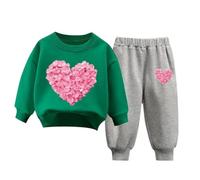 QJDFLL Saint Valentin Ensemble de pull à capuche pour enfants sweat imprimé populaire sur sous-vêtements décontracté mignon manches longues cadeau saint valentin(Dark Vert,6-7 Years)