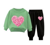 QJDFLL Saint Valentin Ensemble de pull à capuche pour enfants sweat imprimé populaire sur sous-vêtements décontracté mignon manches longues cadeaux anniversaire(Vert,2-3 Years)