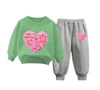 QJDFLL Saint Valentin Ensemble de Pull à Capuche pour Enfants Sweat imprimé Populaire sur sous-vêtements décontracté Mignon Manches Longues Cadeau Saint Valentin(Vert,3-4 Years)