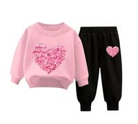 QJDFLL Saint Valentin Ensemble de Pull à Capuche pour Enfants Sweat imprimé Populaire sur sous-vêtements décontracté Mignon Manches Longues Cadeaux Anniversaire(Rose,12-24 Months)