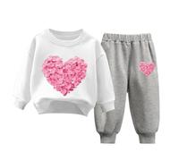 QJDFLL Saint Valentin Ensemble de pull à capuche pour enfants sweat imprimé populaire sur sous-vêtements décontracté mignon manches longues cadeau saint valentin(Blanc,6-7 Years)