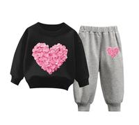QJDFLL Saint Valentin Ensemble de Pull à Capuche pour Enfants Sweat imprimé Populaire sur sous-vêtements décontracté Mignon Manches Longues Cadeau Saint Valentin(Le Noir,6-7 Years)